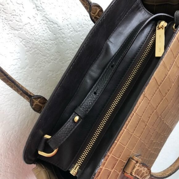 Michael Kors Gia Crocodile Embossed Leather Satchel in Barley - Picture 10 of 16